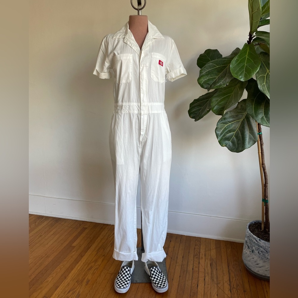 DICKIES White Vale Short Sleeve Zip Up Jumpsuit Coverall Romper NWT